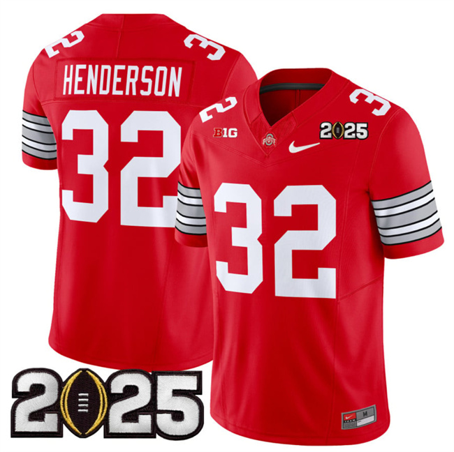 Men Ohio State Buckeyes #32 TreVeyon Henderson Red 2025 CFP Final Patch F.U.S.E. Vapor Limited Stitched NCAA Jersey->ncaa teams->NCAA Jersey